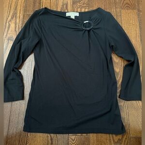 Michael Kors Black Long-Sleeve Top with Ring Accent